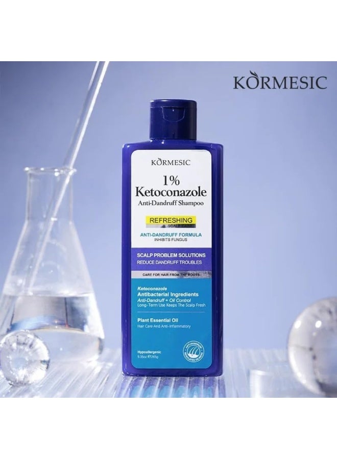 Kormesic شامبو مضاد للقشرة 265 جرام، شامبو مضاد للقشرة 1% كيتوكونازول، شامبو للعناية بفروة الرأس مضاد للبكتيريا للنساء والرجال - Image 2